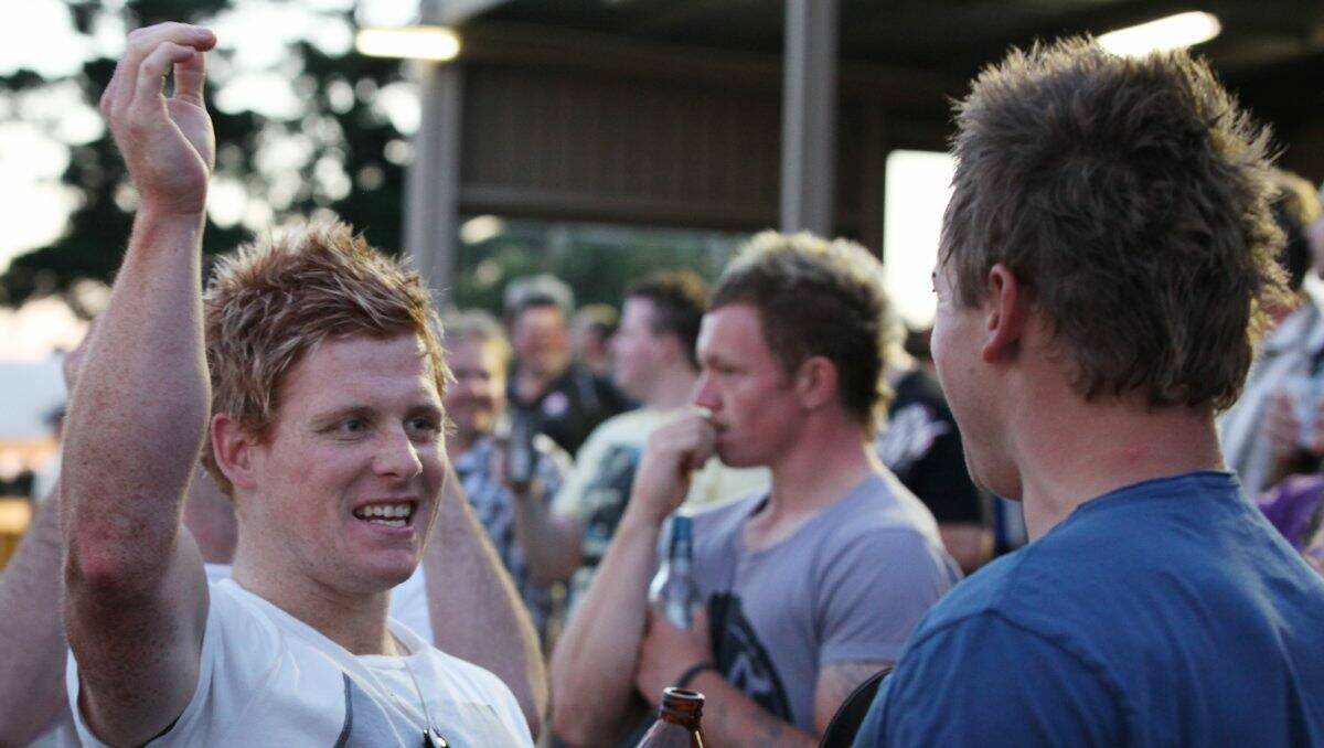 Trent Pye describes his win to a mate at the 2011 Ballarat Cup. PICTURE: ADAM TRAFFORD