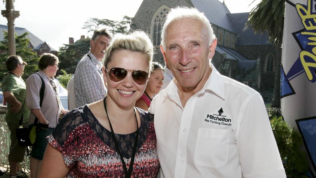 Jade Morrison (Director Publishing & Sales - The Ballarat Courier), Phil Liggett at the Road National Championships.