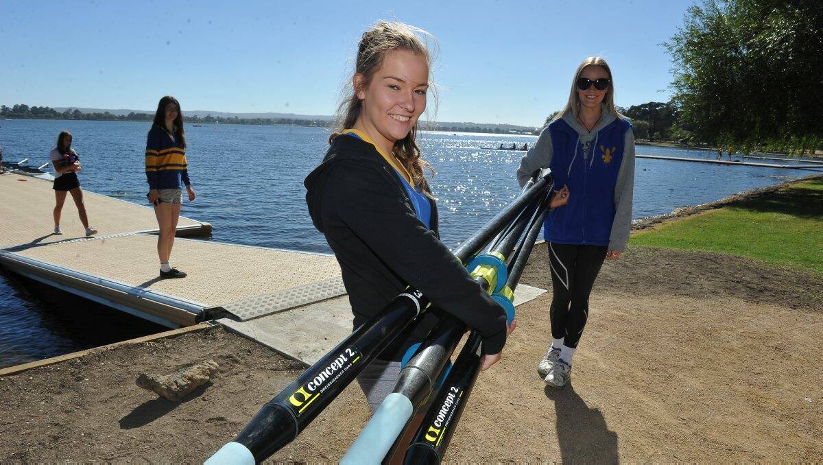 Loretto rowing Coaches Tilly Coutts and Gabi Howard. Picture: Lachlan Bence