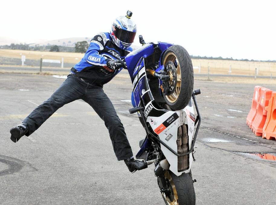 Ballarat boy Dave McKenna does what he does best on the stunt bike at Ballarat Swap Meet. Picture: Jeremy Bannister