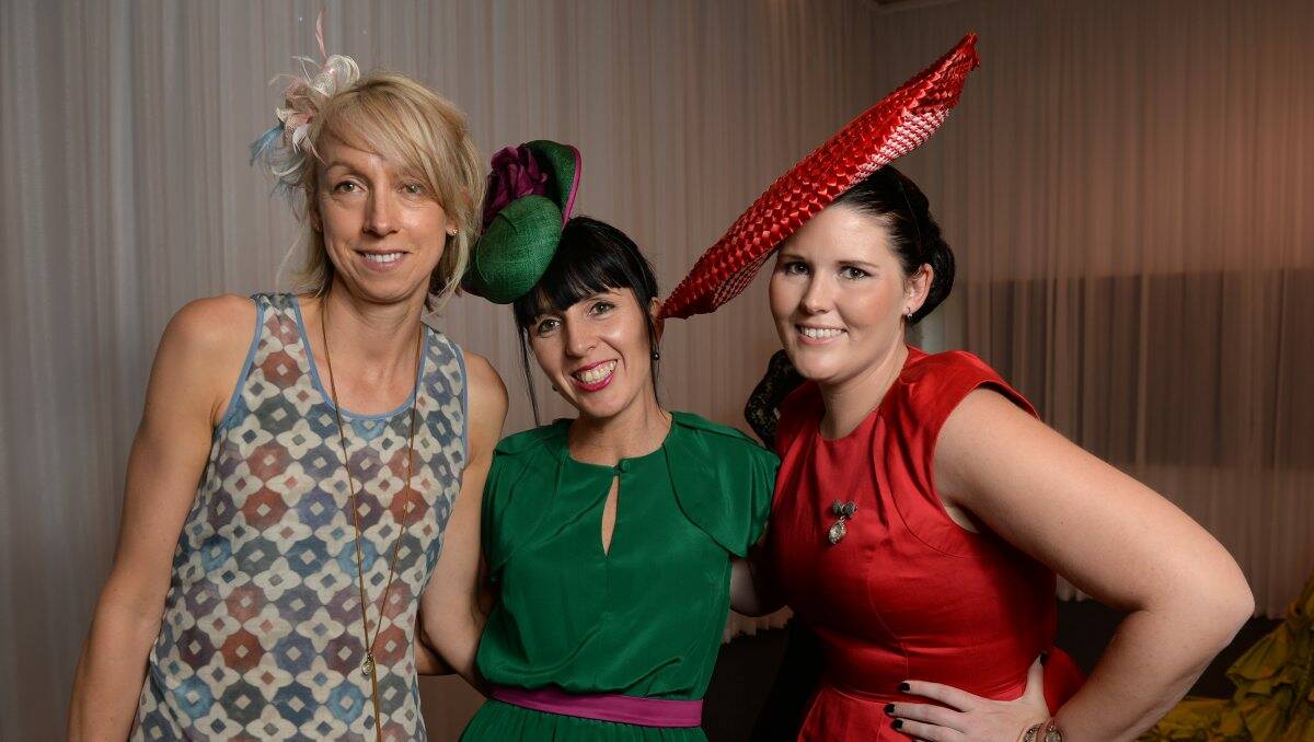 Fiona Elsey Cancer Research Institute fundraising Melbourne Cup lunch at Ballarat Trotting Club L-R - Janine Dodds, Clare Schreenan, Kirrily Parry. - Guest judges for the fashions.