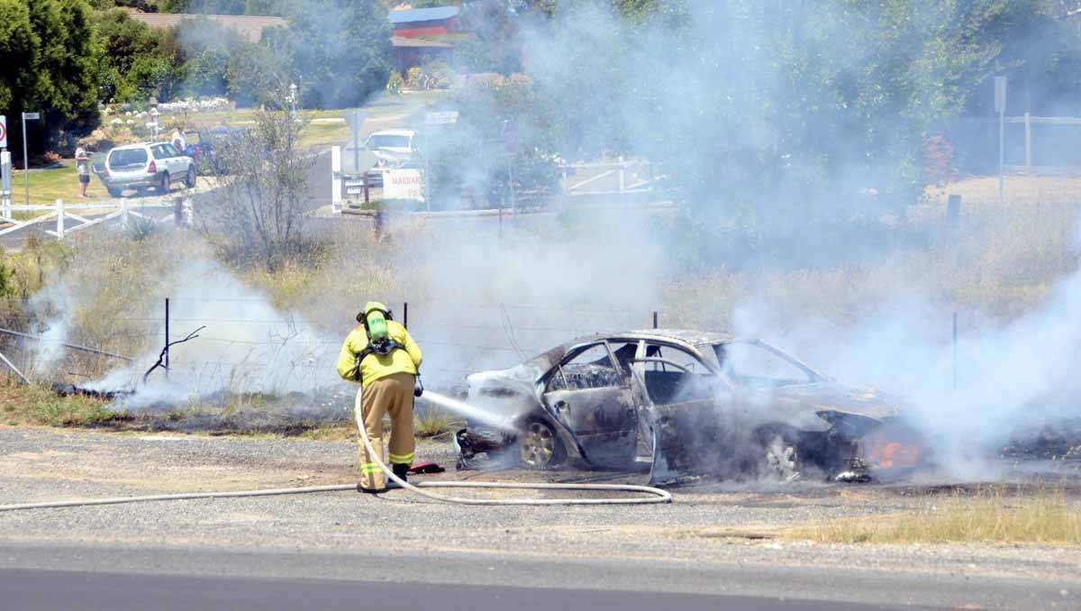 A passenger had to be treated for smoke inhalation after a car was destroyed by fire at Lithgow when the engine began to falter and smoke erupted from the engine compartment when the driver moved to the roadside.
