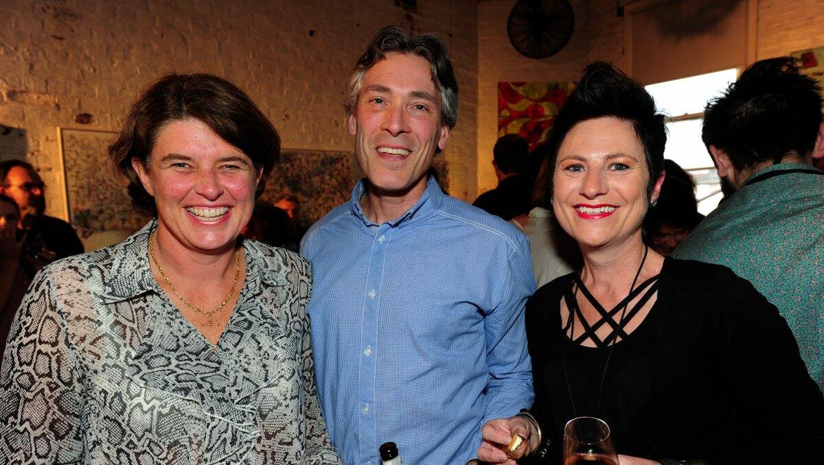 Louise and Roger Klopak, Claire Rasmussen at exhibition opening