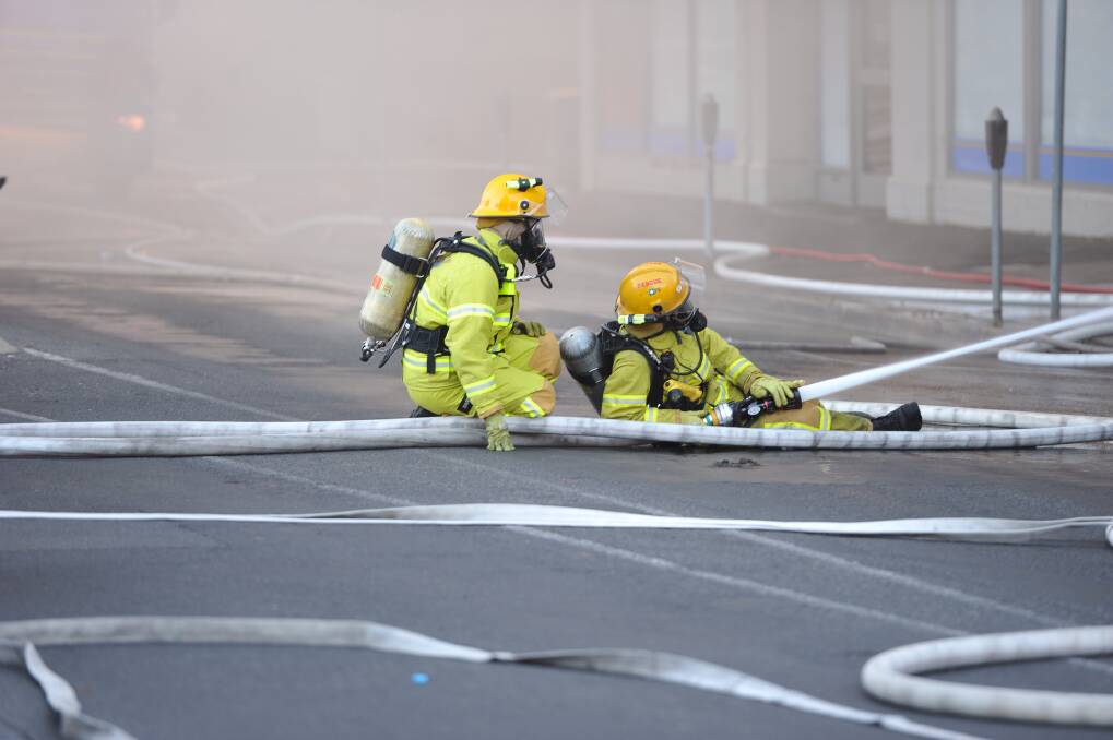 Firefighters battle the blaze in Ballarat's CBD. PIC: Lachlan Bence