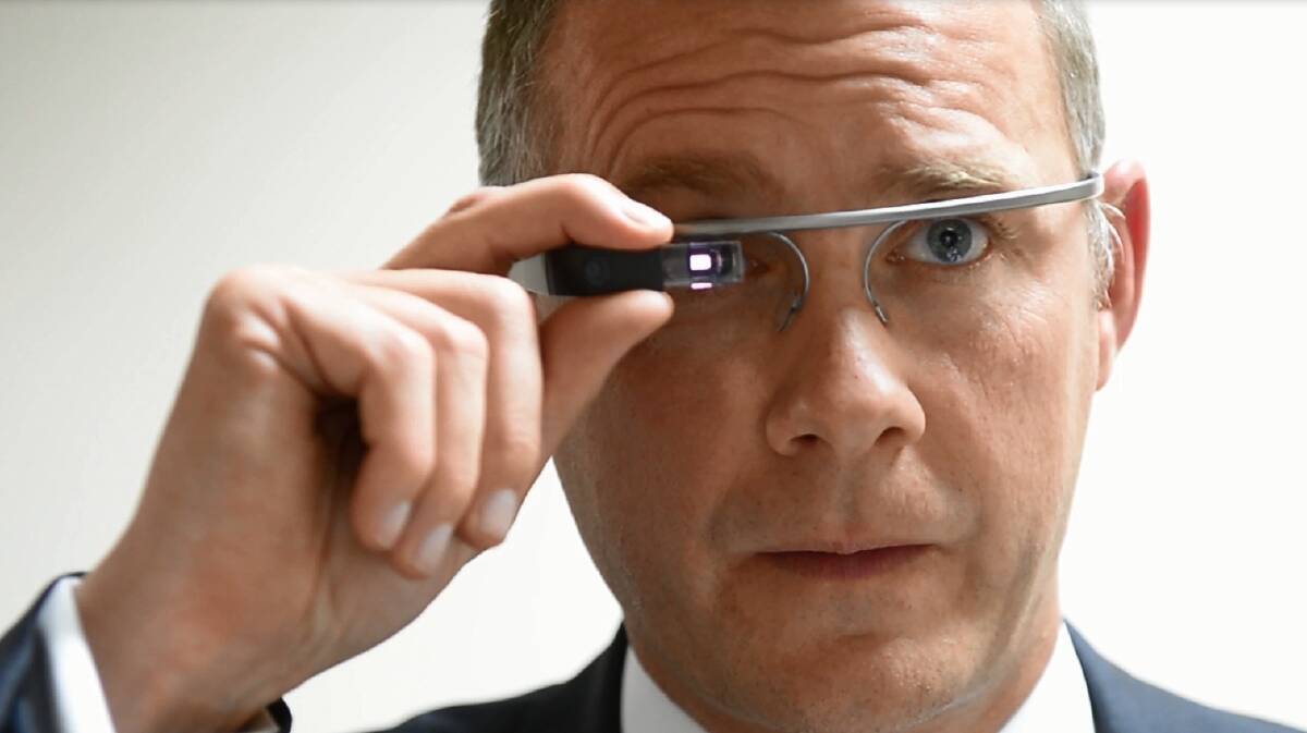 James Nicol test-drives the new Google Glass. Picture and video: Kate Healy