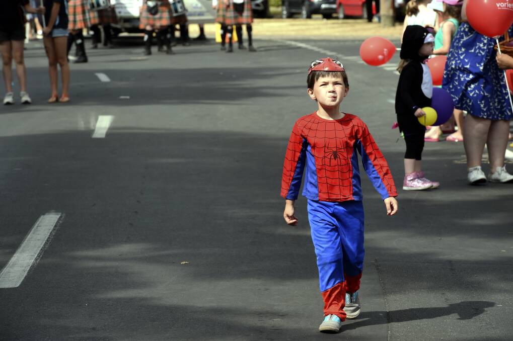 Hayden Slater with the Eureka Community Kindergarten Association at The Courier Begonia Parade. PICTURE: JEREMY BANNISTER