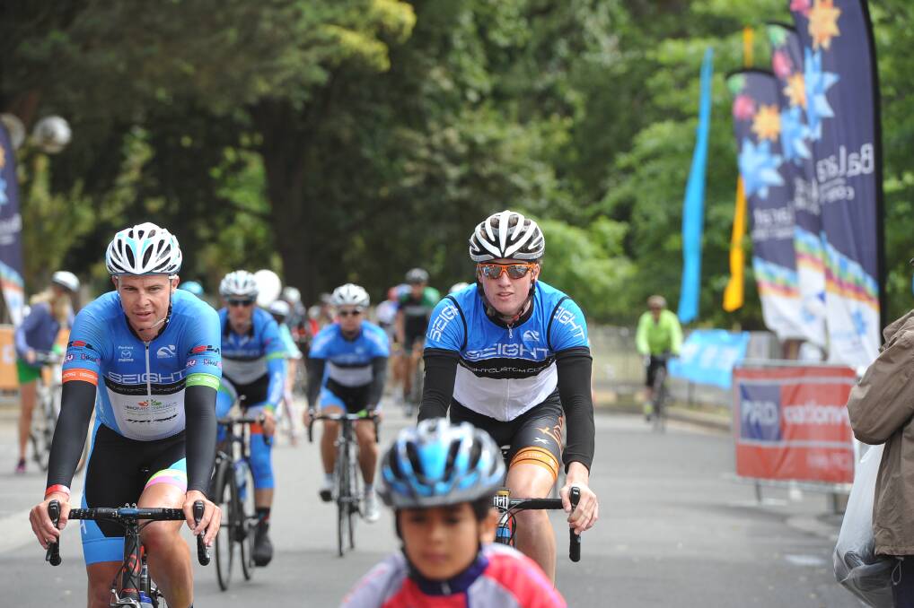 Road race competitors cross the finish line. PIC: Lachlan Bence