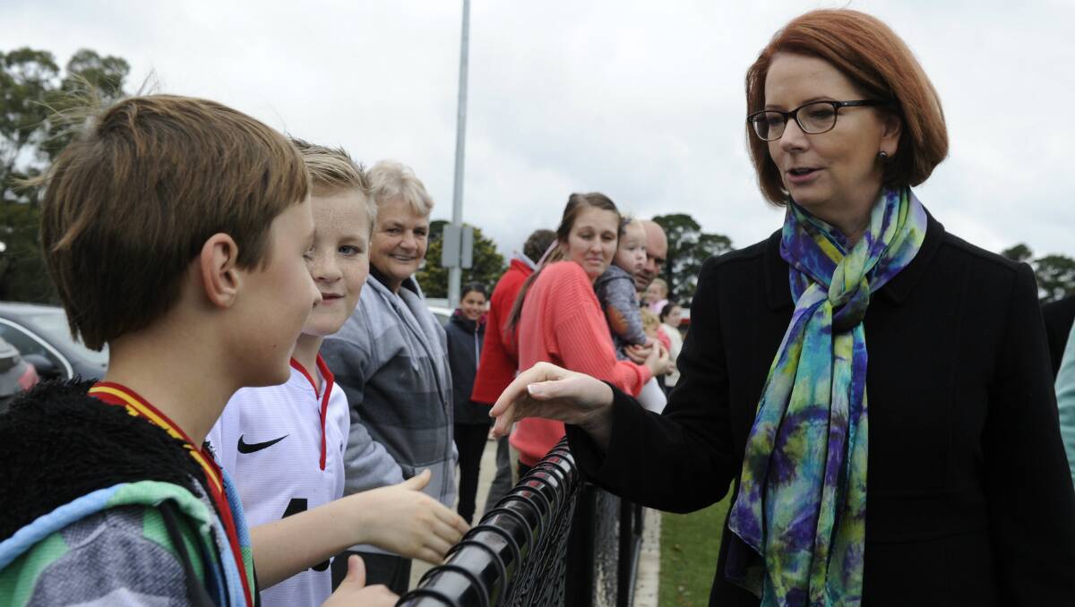 Prime Minister Julia Gillard meets young soccer fans in Ballarat at the weekend. PICTURE: JUSTIN WHITELOCK