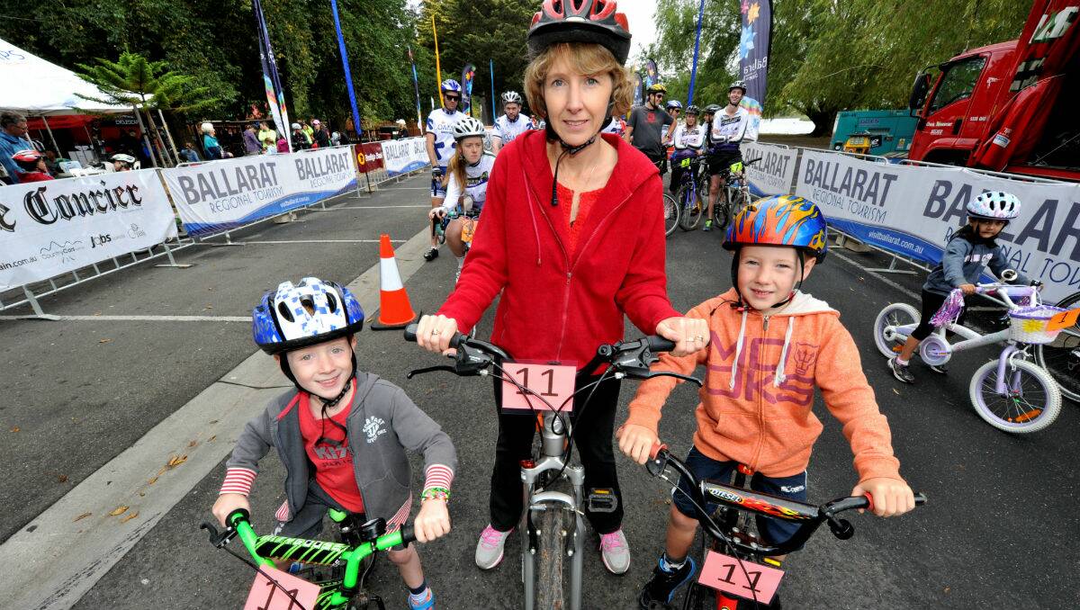 Riley, Megan and Lachlan Barratt at the Ballarat Cycle Classic. PICTURE: JEREMY BANNISTER