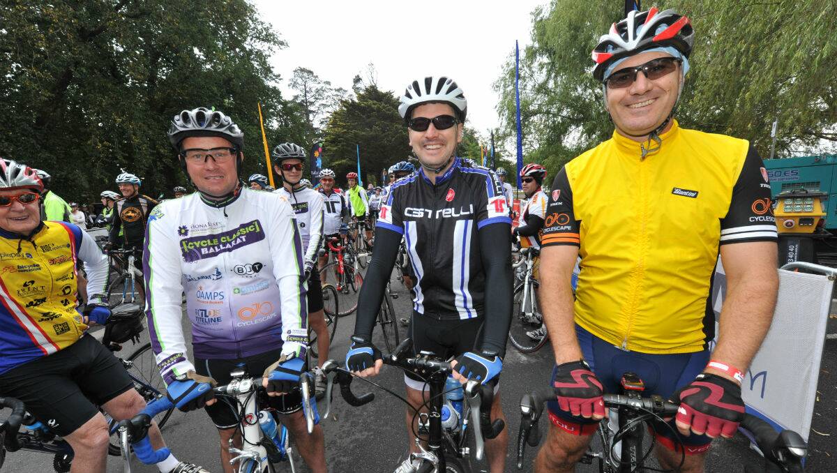 Sean Simpson, Luke Dunne and Peter FitzGerald at the Ballarat Cycle Classic. PICTURE: JEREMY BANNISTER