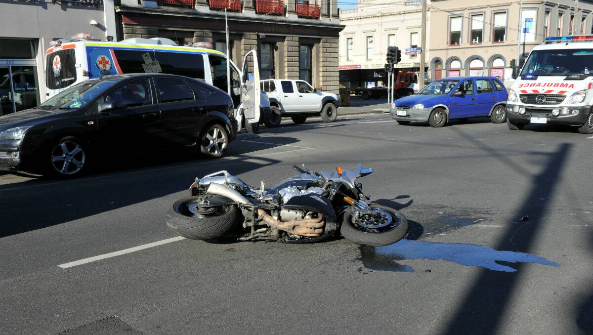 Police are investigating a serious motorcycle crash in Mair Street last night. PICTURE: JEREMY BANNISTER