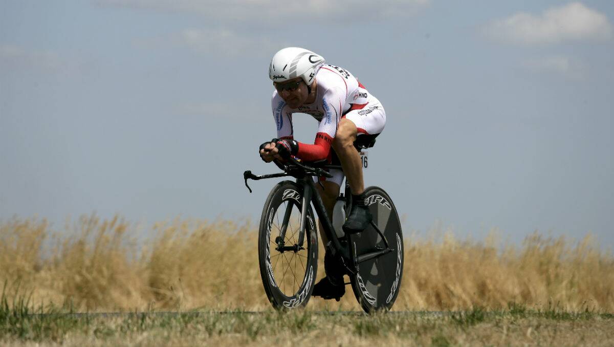 Peter Milostic at the start of the time trial in Burrumbeet. PICTURE: CRAIG HOLLOWAY