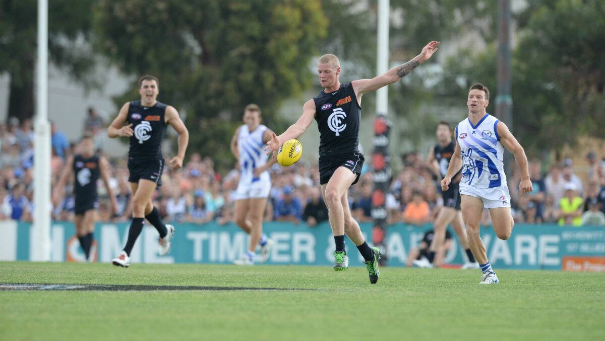 North Melbourne playing Carlton at the NAB Challenge game at Eureka Stadium. PICTURE: KATE HEALY