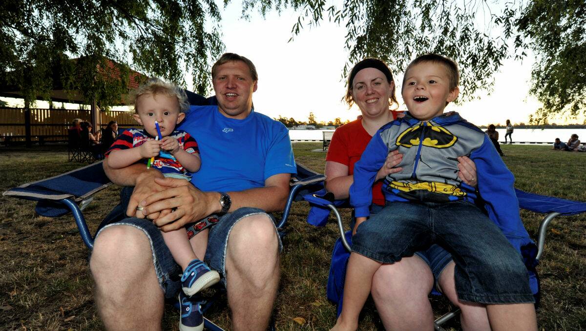 Brock and Lauren Powell with nephews Chase and Lachie at Lake Wendouree. PICTURE: JEREMY BANNISTER