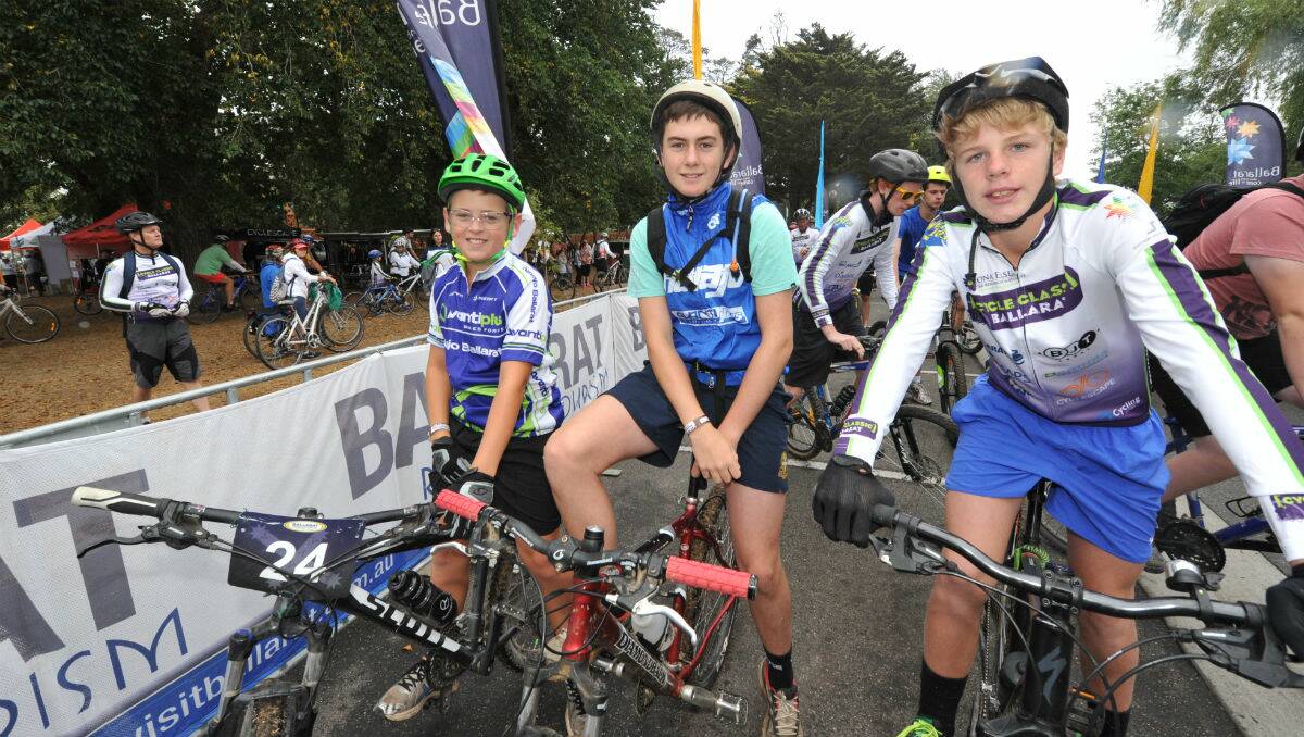 Jake and Ruan Polkinghorne with Elliott Lamb at the Ballarat Cycle Classic. PICTURE: JEREMY BANNISTER