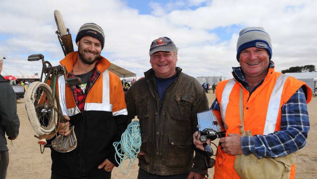 Jason and Tony Herbert with James Kent at the Ballarat Swap Meet on Saturday. PICTURE: JUSTIN WHITELOCK