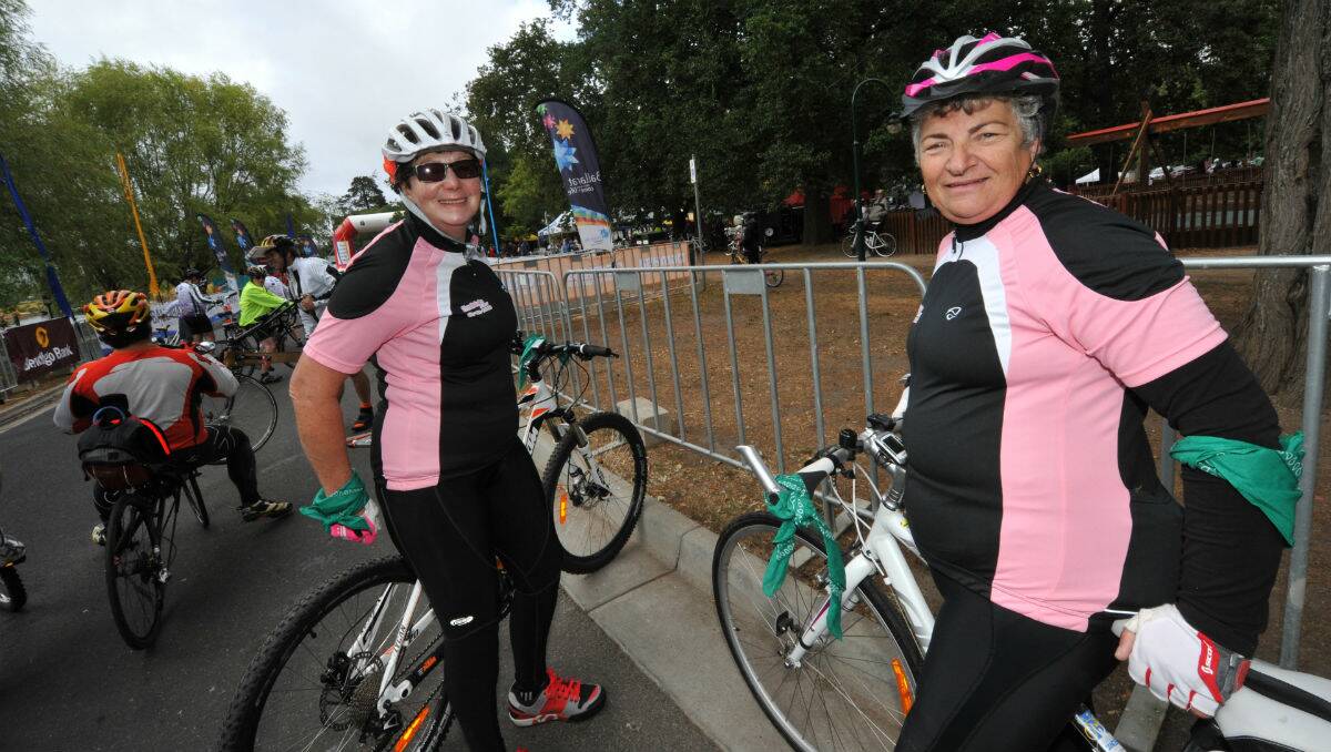 Wendy Woddruff and Karen Whykes at the Ballarat Cycle Classic. PICTURE: JEREMY BANNISTER