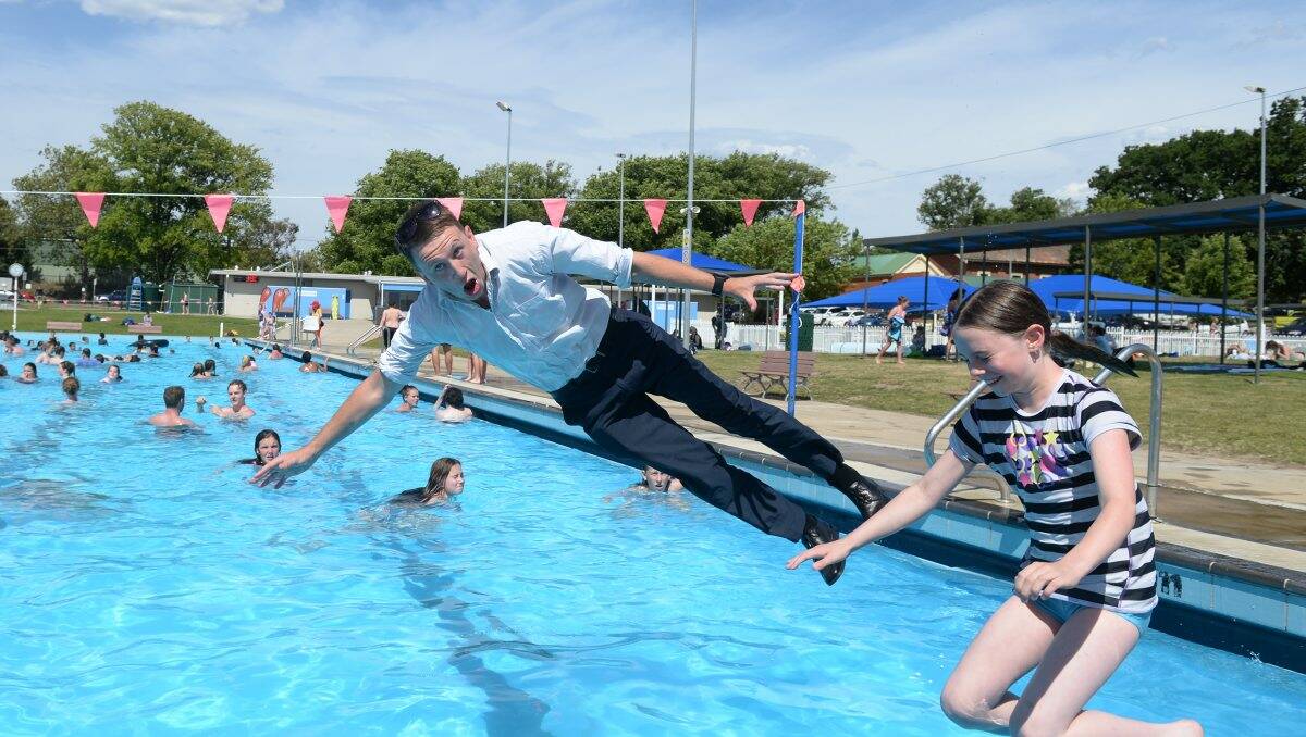Reporter Pat Nolan takes the plunge with Ella James. PICTURE: KATE HEALY