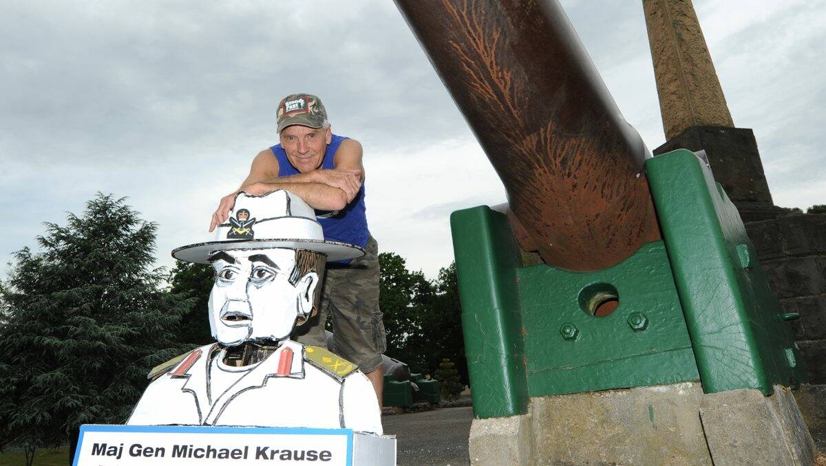 Graeme Dunstan with the effigy of Major General Michael Krause which will be burnt at the Eureka Monument on Monday morning. 