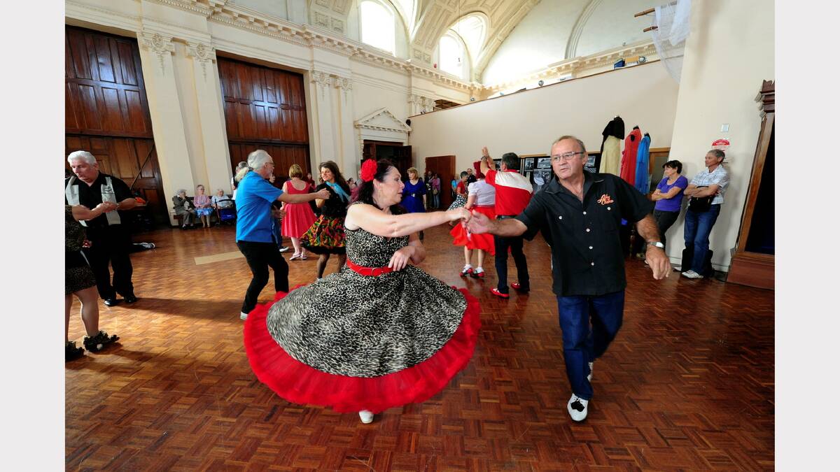 Eric Dingle and Gaye Collis performing at the Rock 'n' Roll dance lessons at the Town Hall