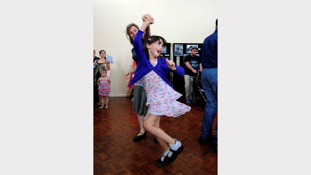 Vanessa Dickson and daughter Asha enjoying the Rock 'n' Roll dance lessons at the Town Hall    