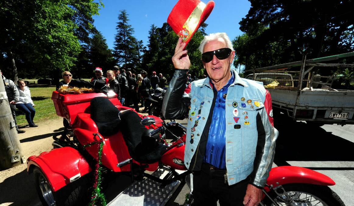 Ballarat motorcycle legend Keith Jolly at the Central Highlands Ulysses Christmas Appeal Toy Run. PIC: Jeremy Bannister