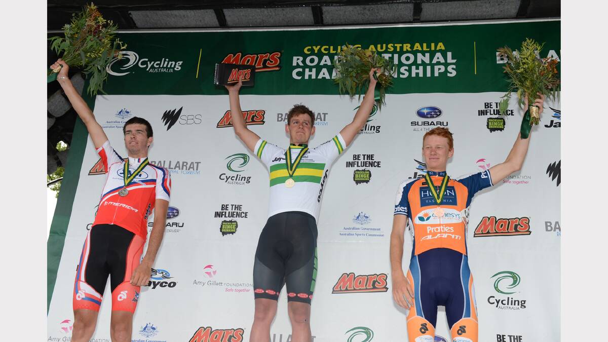 2nd Damien Howson, under 23 champion Jordan Kerby and 3rd Jack Haig. PICTURE: KATE HEALY
