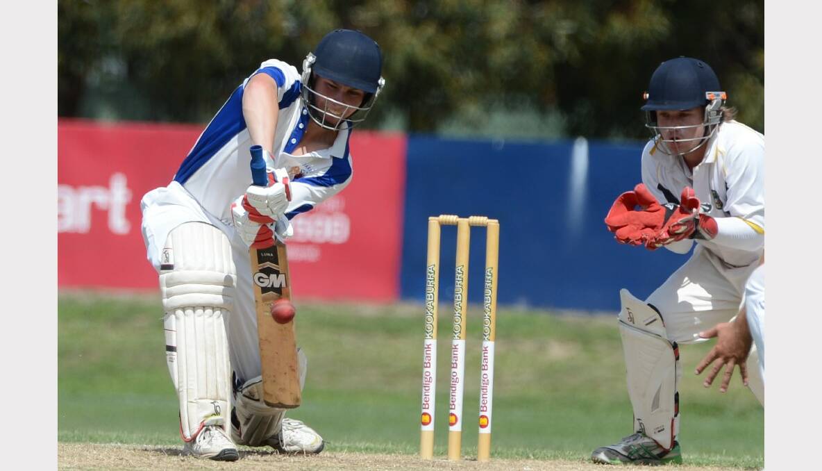 Ballarat Cricket Association club firsts semi final. Napoleons-Sebastopol v Darley. Tim Hughes (Darley) and Jake Eyers (Naps-Sebas). PICTURE: KATE HEALY