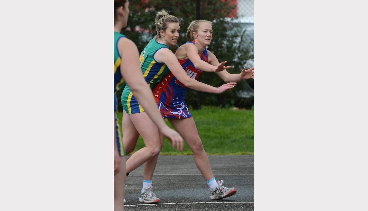 Lake Wendouree's Molly Boyle and East Point's Monica Van Dyk. PICTURE: KATE HEALY. 