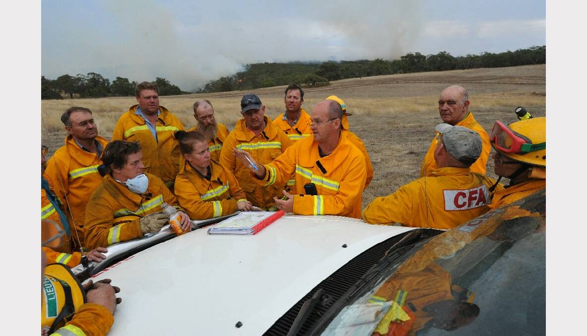 Dereel fire strike team leader Lieutenant Barry Tomlin with his crew. PICTURE: LACHLAN BENCE