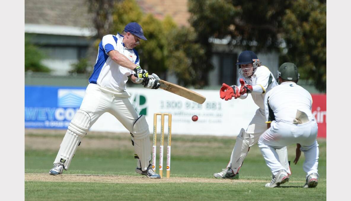 Ballarat Cricket Association club firsts semi final. Napoleons-Sebastopol v Darley.  Matthew Cape (Darley), Jake Eyers and Tyler Dittloff (Naps-Sebas). PICTURE: KATE HEALY