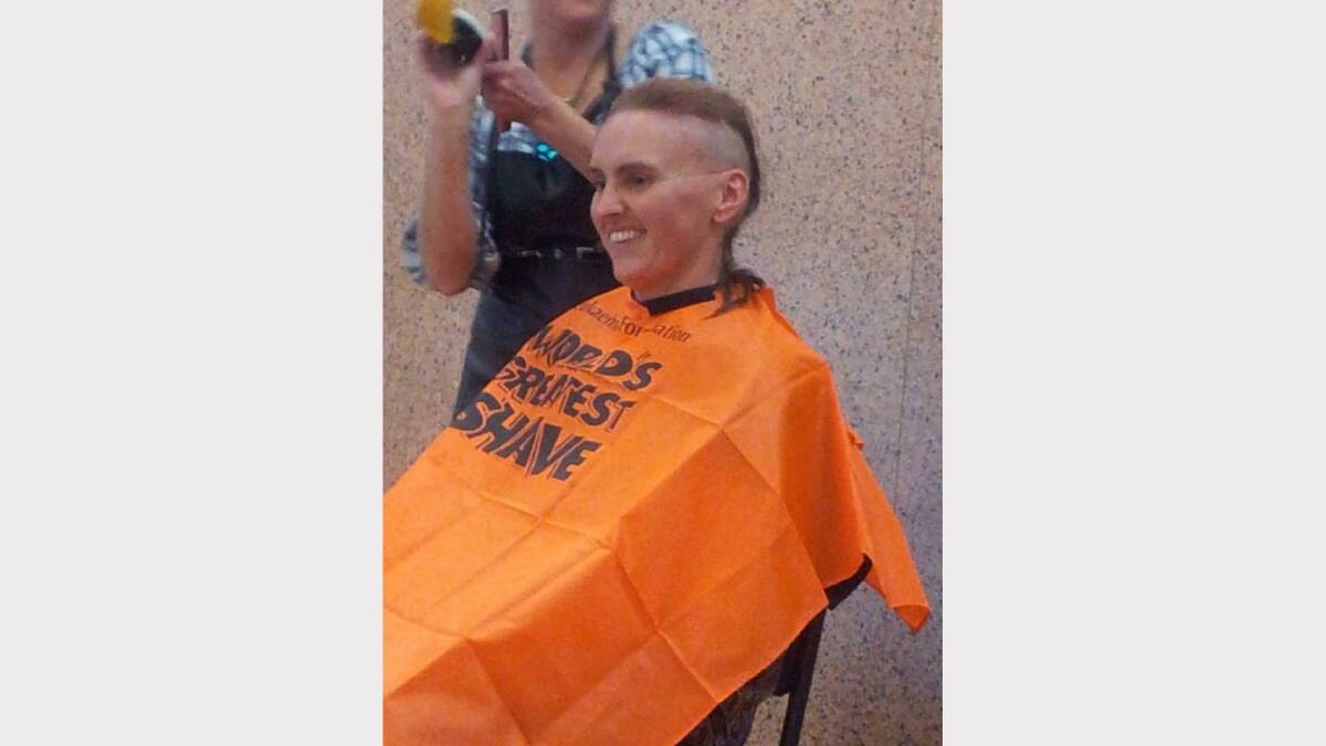Vicky Jones, whilst getting her head shaved. 