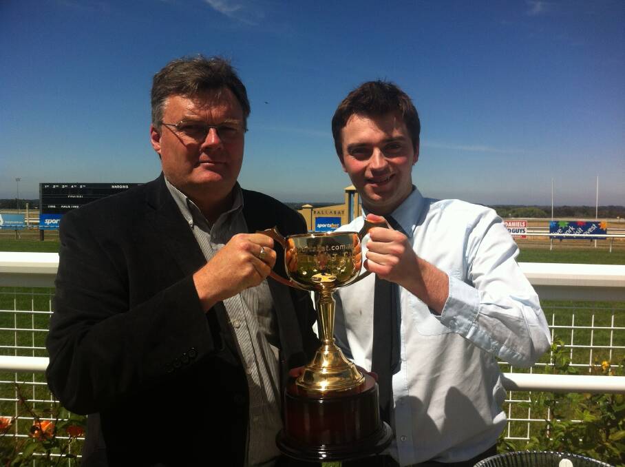 David Brehaut and Tim O'Connor with the Ballarat Cup.