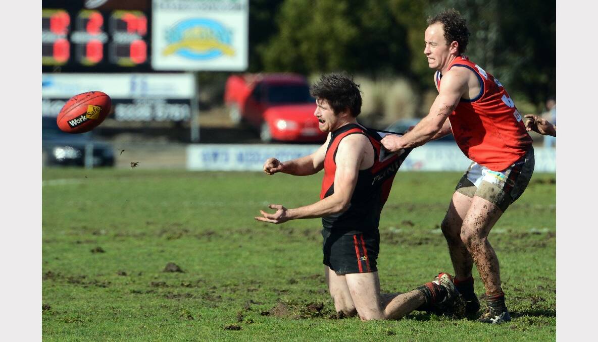 Buninyong's Tom Porter and Skipton's Lachlan Wilkie. PICTURE: KATE HEALY. 