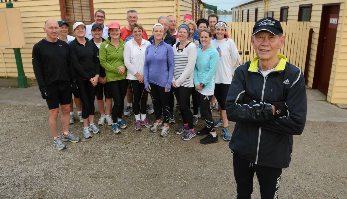 Still running: Richard Tann, 76, with some of his "clan", who will run in Sunday's Melbourne Marathon. PICTURE: ADAM TRAFFORD.