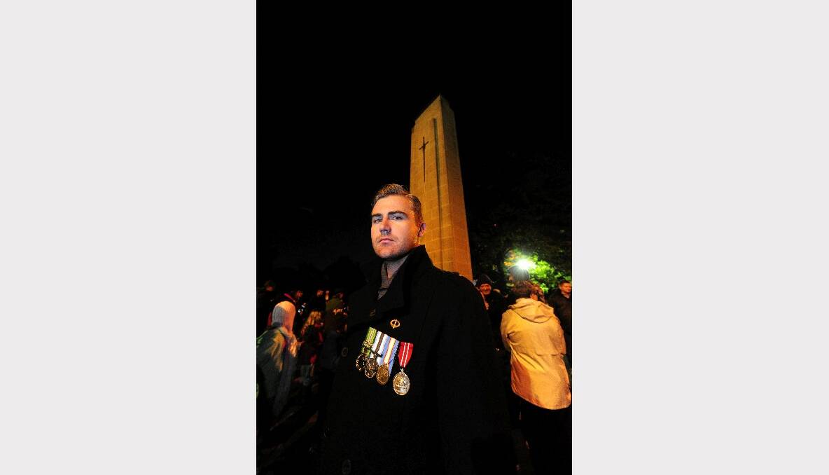 Justin Dwyer who served in East Timor. Thousands have attended this year's Anzac Day dawn service at the Cenotaph in Sturt Street. PICTURE: JEREMY BANNISTER