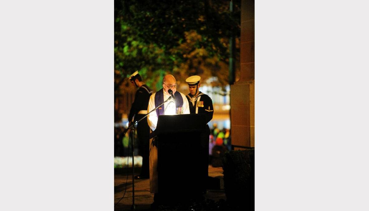 Rev Bryan Nicholls. Thousands have attended this year's Anzac Day dawn service at the Cenotaph in Sturt Street. PICTURE: JEREMY BANNISTER
