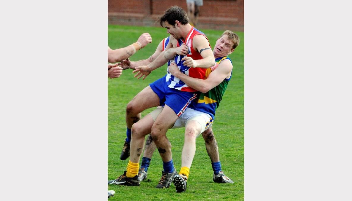 East Point's Simon Mitchelhill and Lake Wendouree's Gavin Webb. PICTURE: JEREMY BANNISTER.