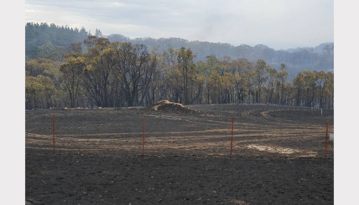 Scorched property where fire passed over near Dereel. PICTURE: LACHLAN BENCE