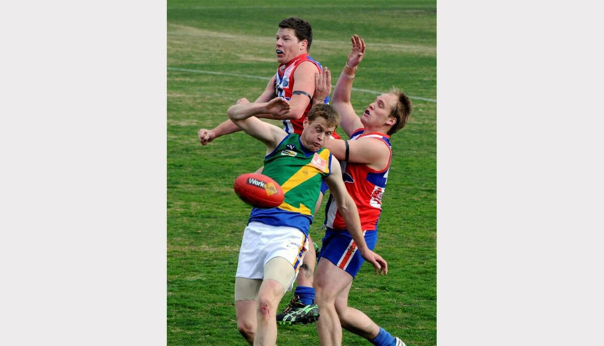 East Point's Bart Phillips, Lake Wendouree's Gavin Webb and East Point's David Brady. PICTURE: JEREMY BANNISTER. 