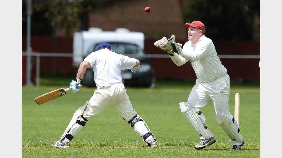 Wendouree keeper Heath Pyke, captaining Victoria in the Australian Country Championships, attempts to catch out Darley's Brian Wheelahan in the BCA opening round for 2012.