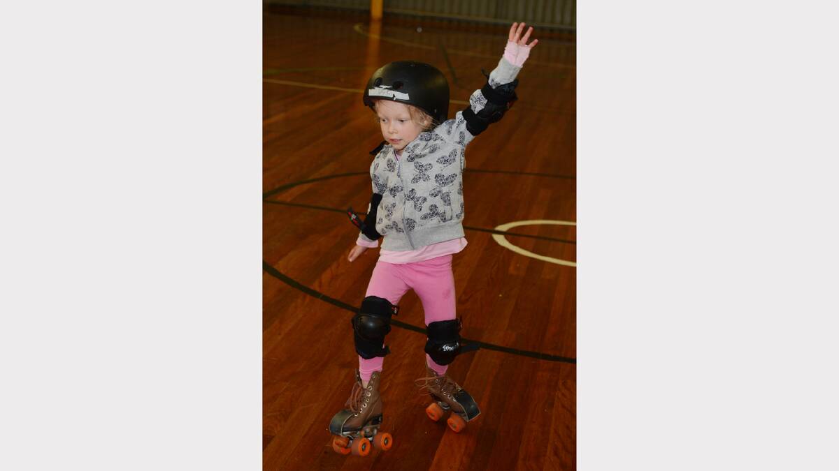 Kate Oliver, 5, at the school holidays fun skate session at the Doug Deans Sports Stadium. PICTURE: KATE HEALY. 