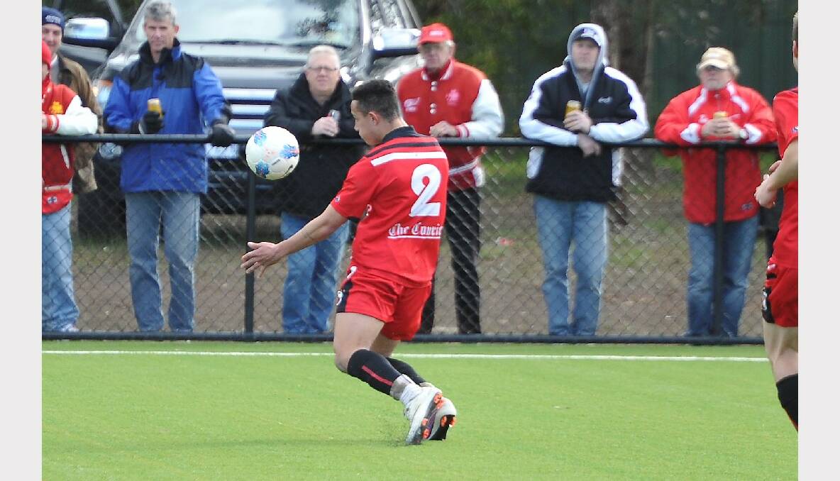 Red Devils' Charles King in the match against Latrobe University. PICTURE: LACHLAN BENCE. 