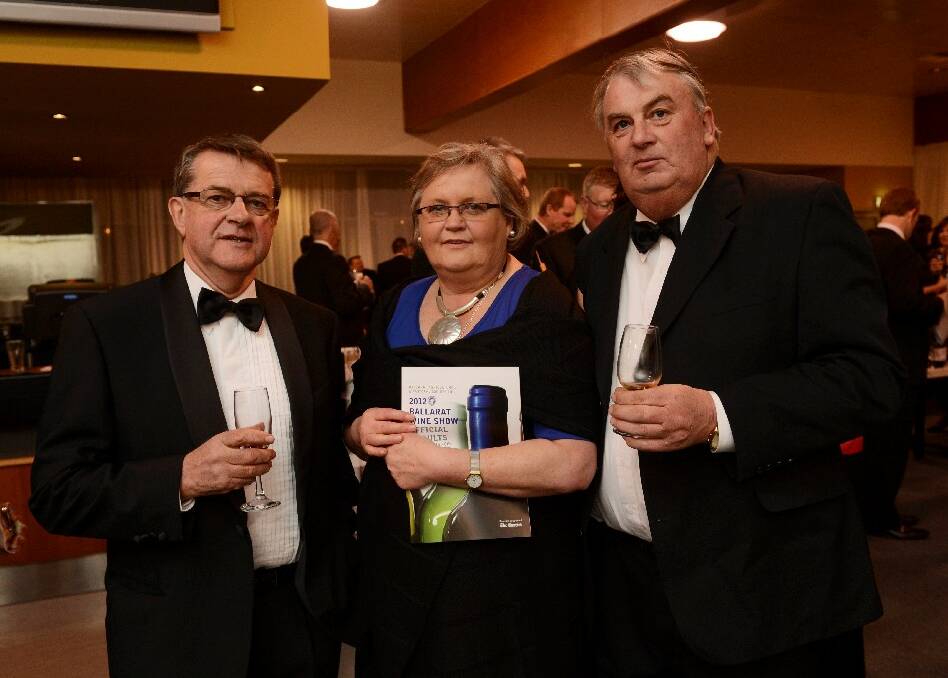 Ballarat Wine Show presentation dinner. Left to right: John Plush, Deb Barnett and Laurie Mullane. PICTURE: ADAM TRAFFORD