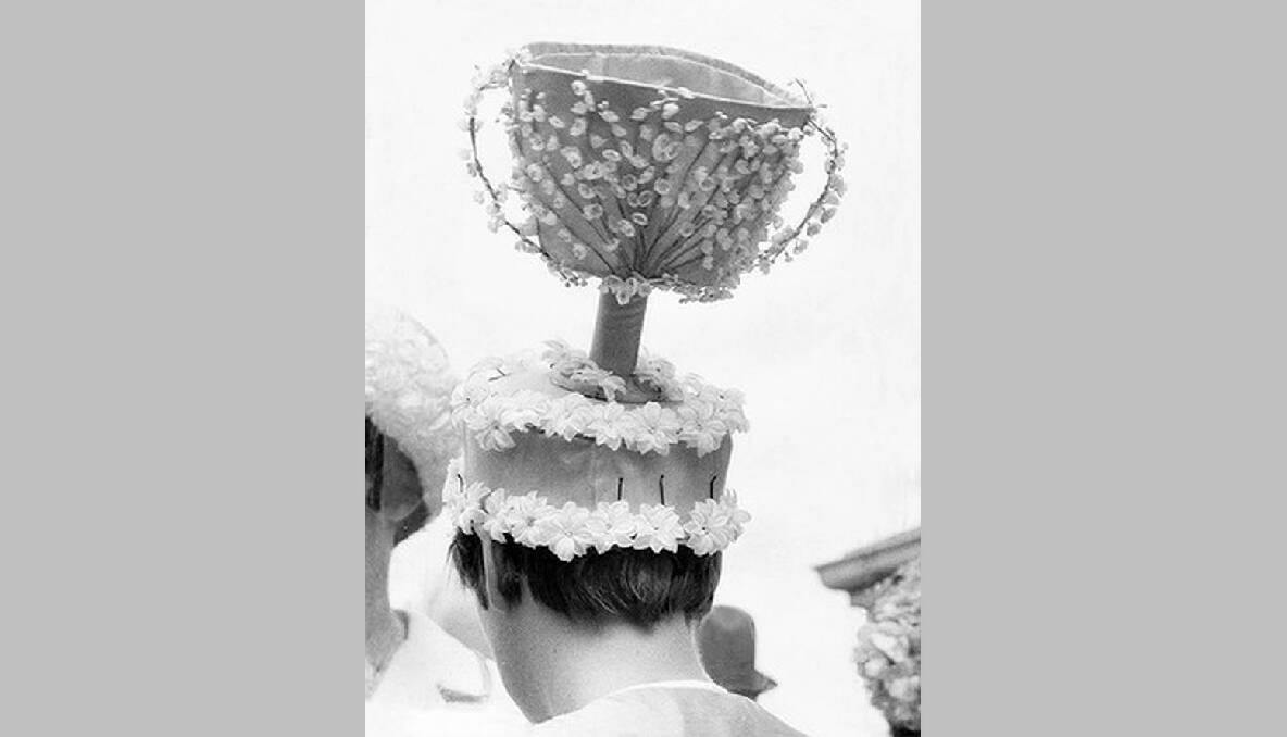 A floral replica of the Melbourne Cup hat, Melbourne Cup, 1966. Photo: Fairfax Archives