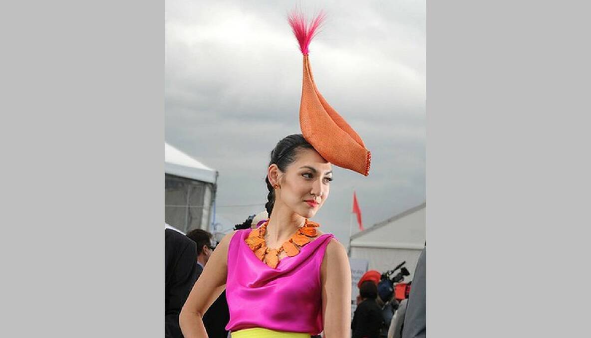 Canberra milliner Angela Menz, 27, won the 2011 Myer Fashions on the Field at Oaks Day. Photo: Justin McManus