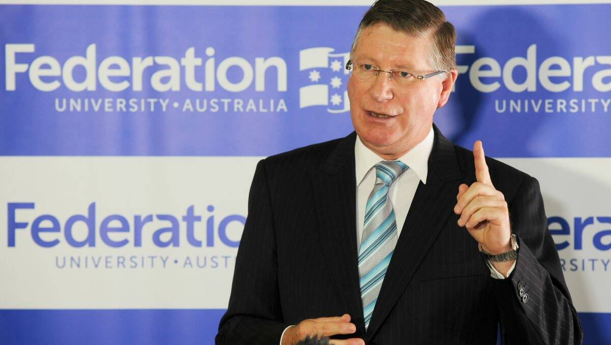 Premier Denis Napthine speaks during yesterday’s first intake of students to the new Federation University.
