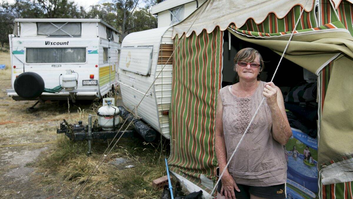 Gayle Ellen and her husband Ray still live in a caravan one year after the Carngham fire. PICTURE: CRAIG HOLLOWAY