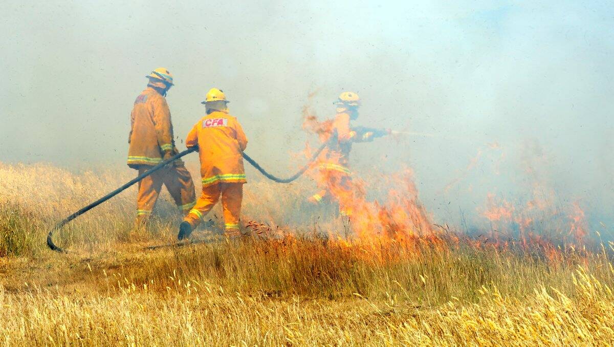 CFA crews and CSIRO researchers investigate bushfires in a paddock near the Ballarat airport.