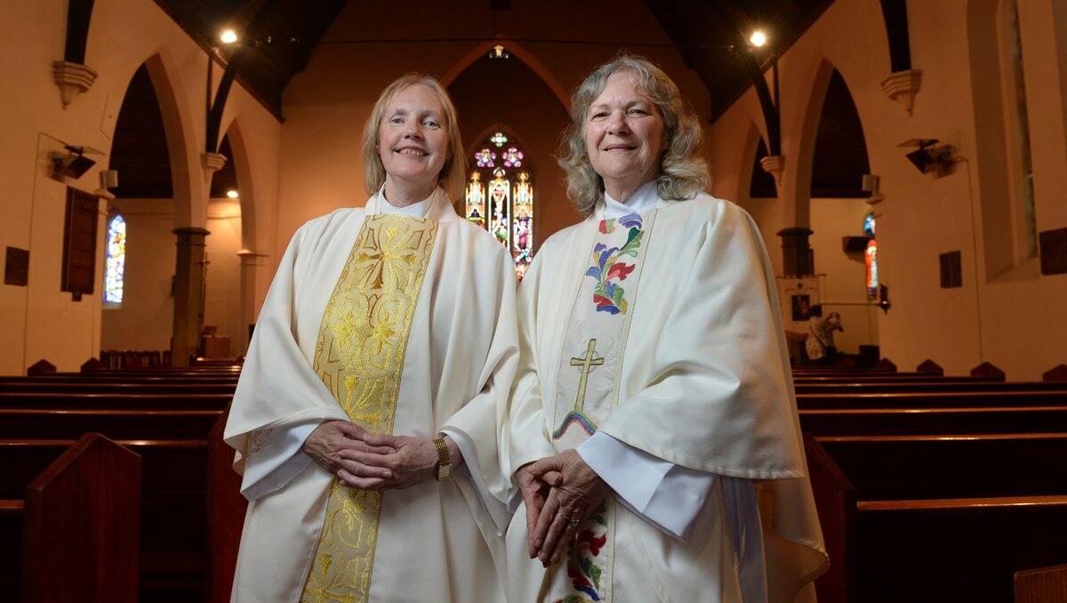 Reverend Robyn Shackell of the Warrnambool parish and Reverend Anne McKenna of the Stawell parish at their ordination at the Anglican Cathedral on Lydiard Street.